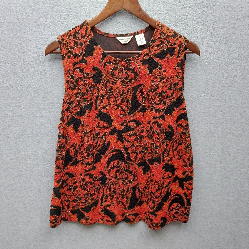 Laura Ashley Woman Sleeveless Orange & Black Floral Pattern Tank Top‎ 1X